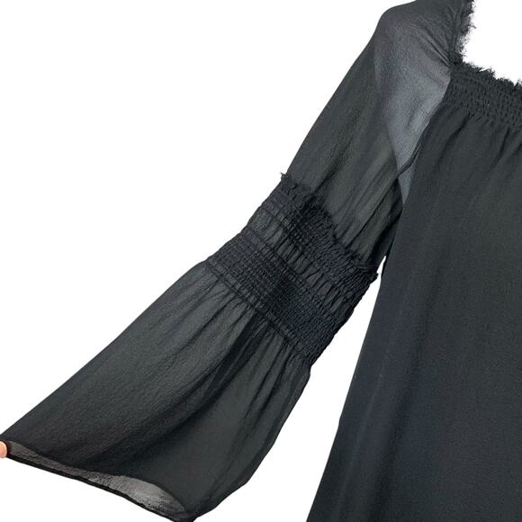 Theory Silk Blouse Black Bell 3/4 Sleeve Georgette Women's L - Picture 4 of 9